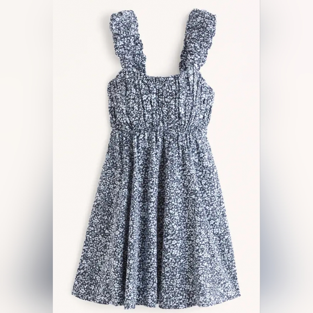 Abercrombie & Fitch Blue Floral Puff Strap Babydoll Mini Dress